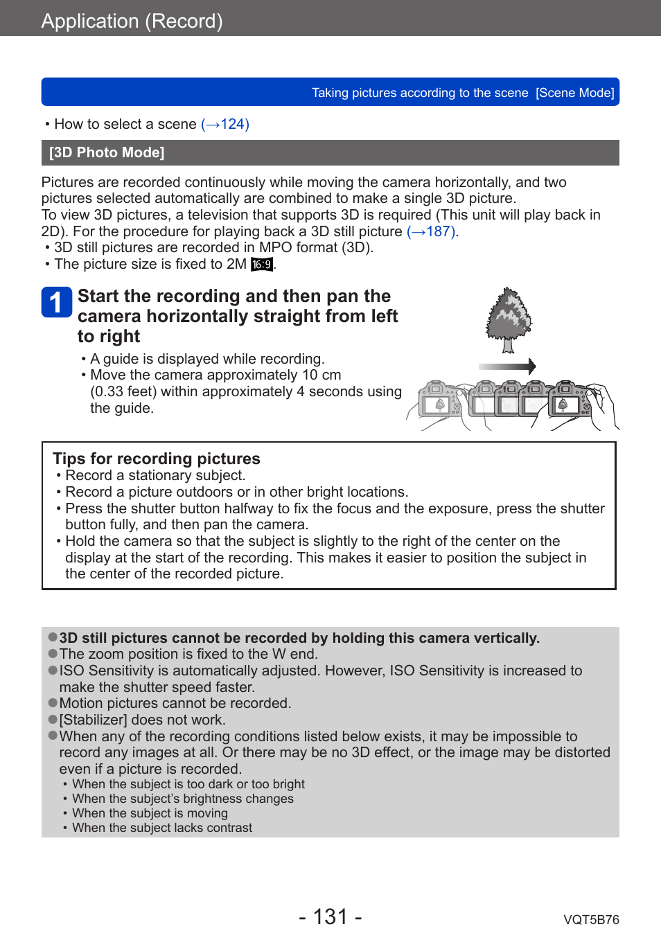 3d photo mode, Application (record) | Panasonic DMC-FZ70K User Manual | Page 131 / 226