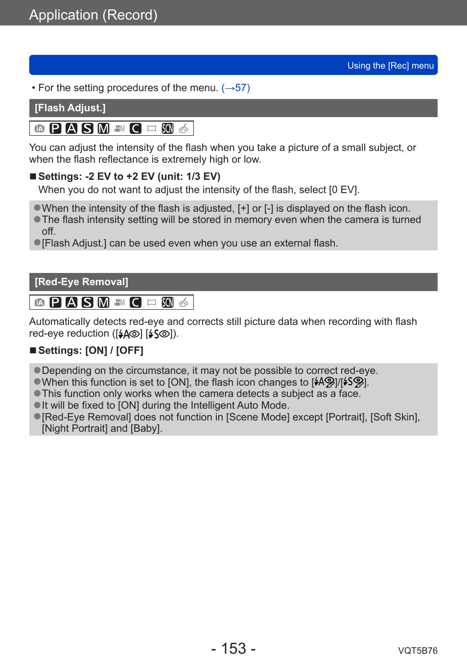 Flash adjust, Red-eye removal | Panasonic DMC-FZ70K User Manual | Page 153 / 226