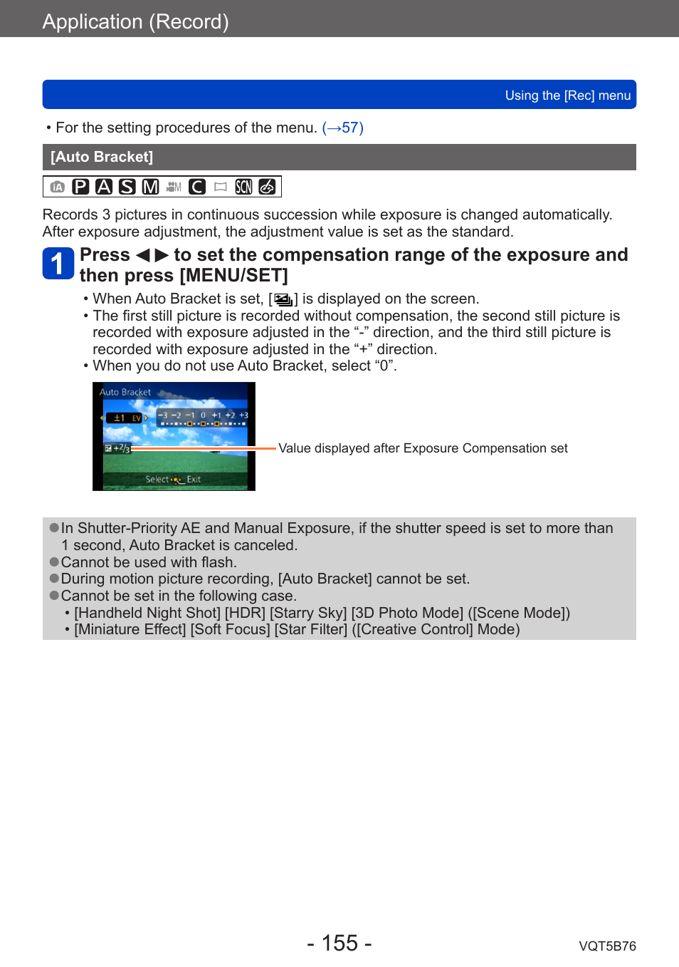 Auto bracket, Application (record) | Panasonic DMC-FZ70K User Manual | Page 155 / 226