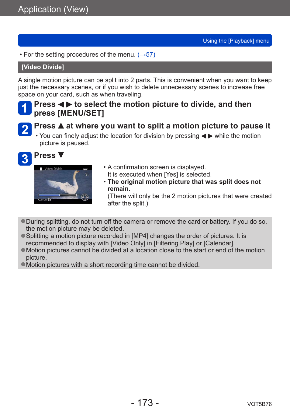 Video divide, Application (view) | Panasonic DMC-FZ70K User Manual | Page 173 / 226