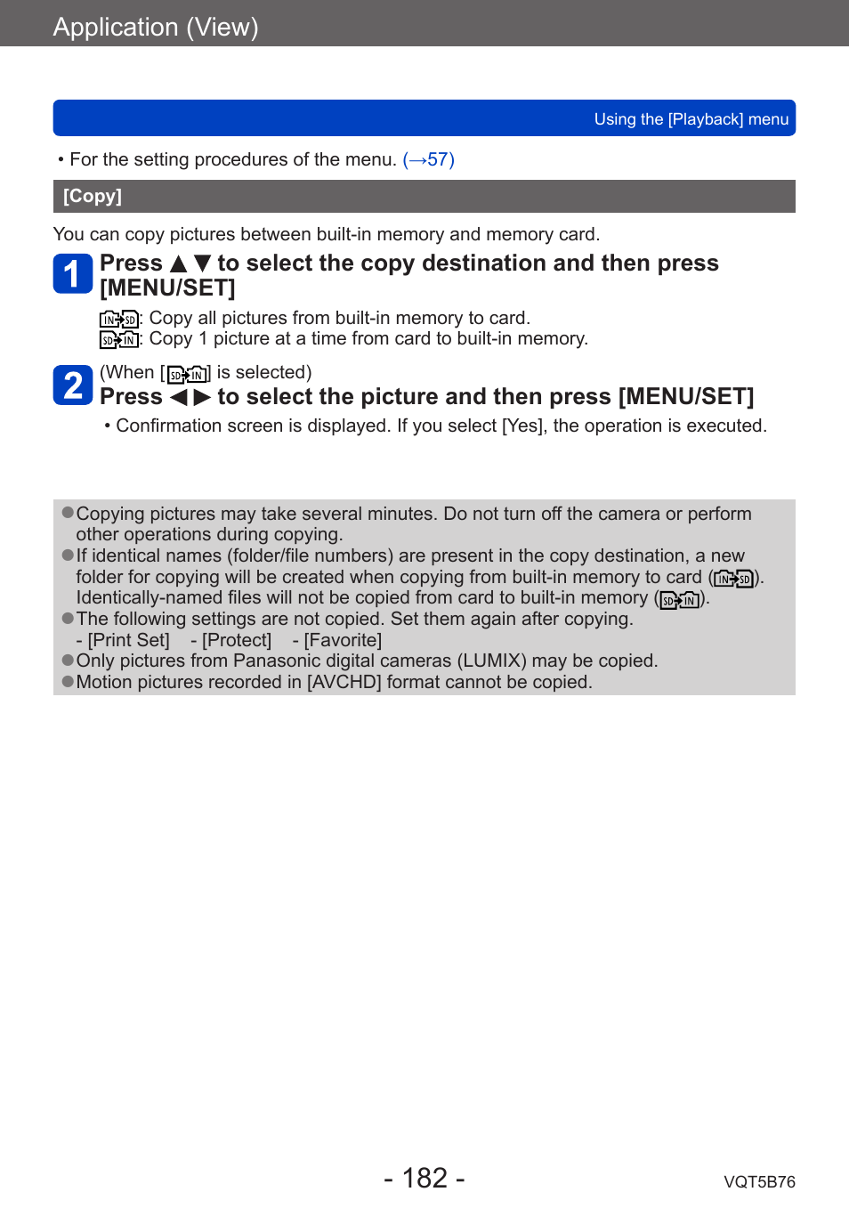 Copy, Application (view) | Panasonic DMC-FZ70K User Manual | Page 182 / 226