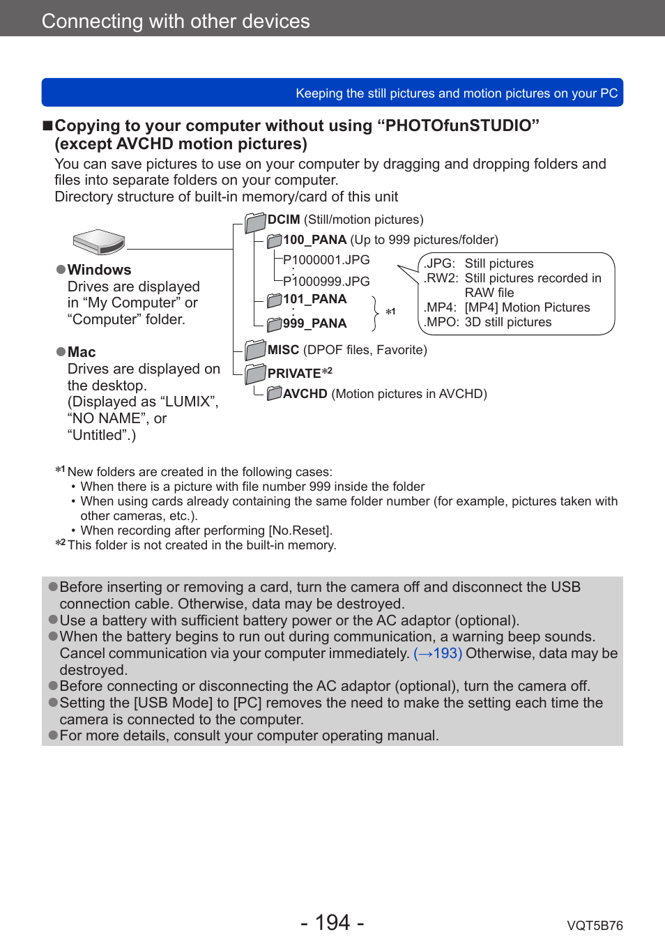Connecting with other devices | Panasonic DMC-FZ70K User Manual | Page 194 / 226