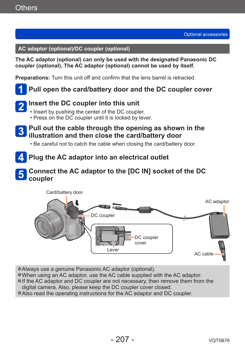 Ac adaptor (optional)/dc coupler (optional), Ac adaptor (optional), Dc coupler (optional) | Others | Panasonic DMC-FZ70K User Manual | Page 207 / 226