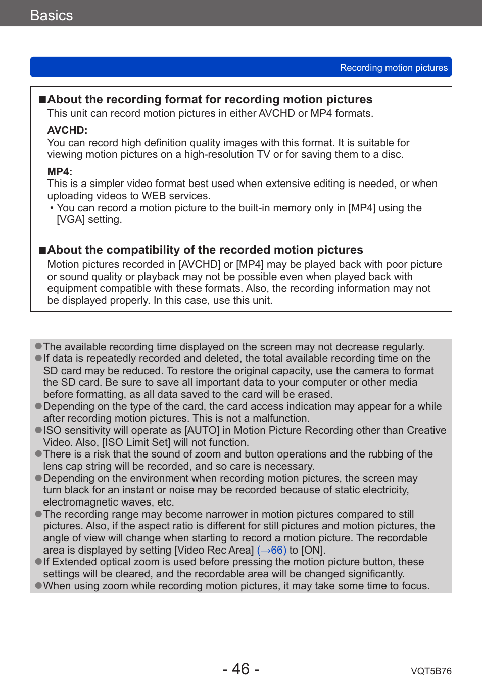 Basics | Panasonic DMC-FZ70K User Manual | Page 46 / 226