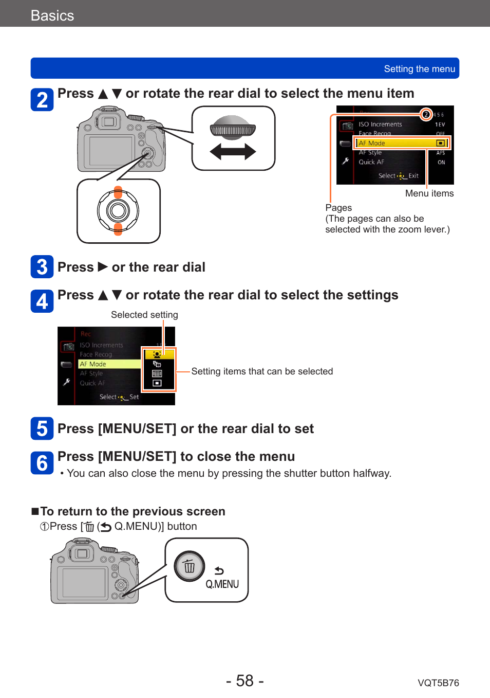 Basics | Panasonic DMC-FZ70K User Manual | Page 58 / 226