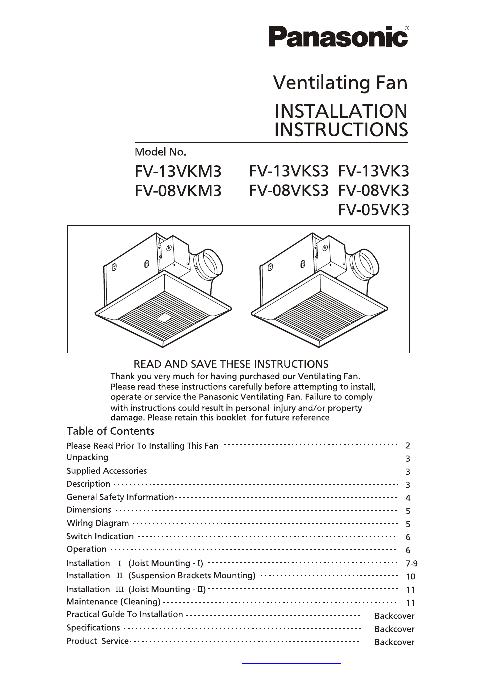 Panasonic FV-08VK3 User Manual | 12 pages