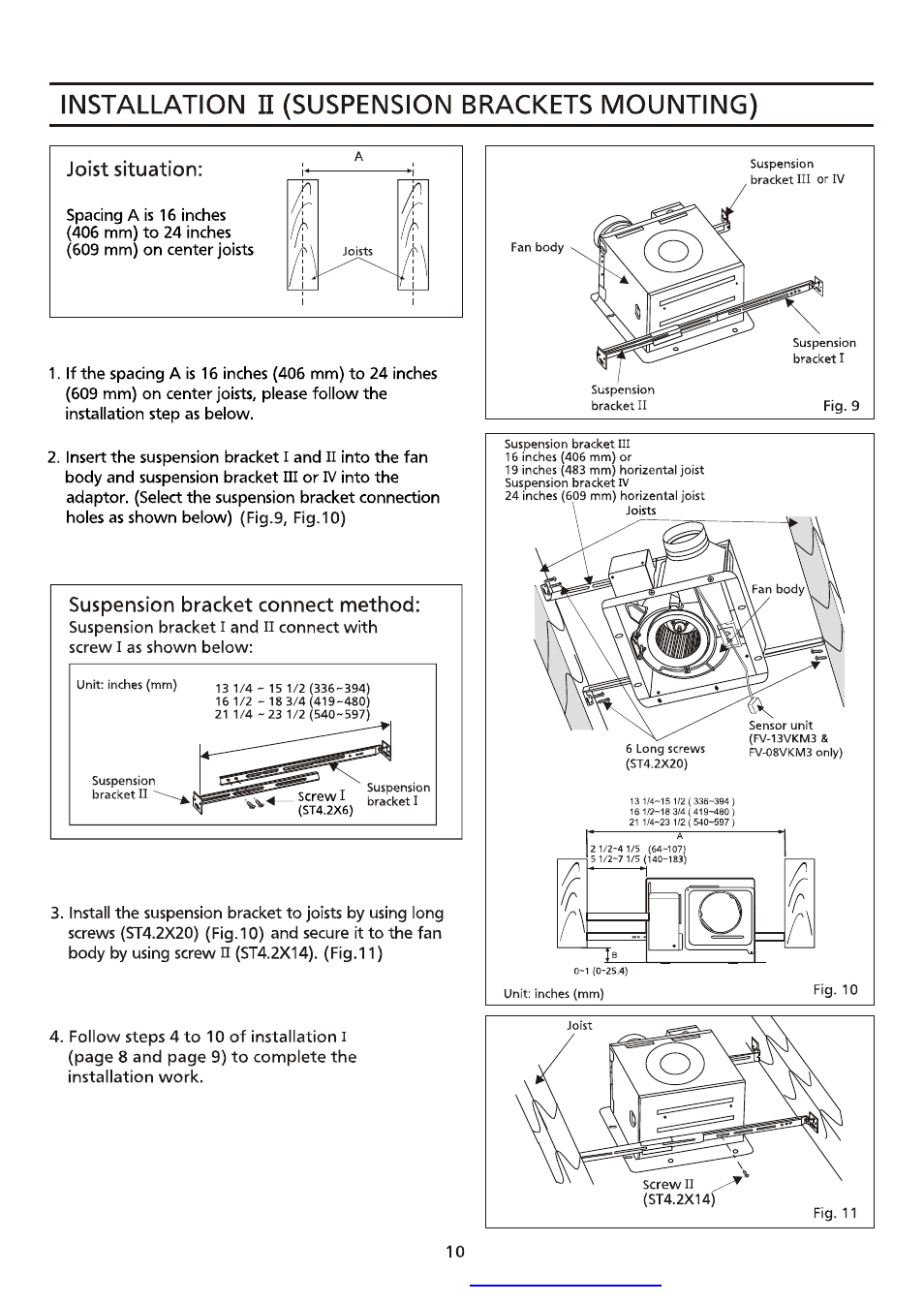 Installation e (suspension brackets mounting), Joist situation, Suspension bracket connect method | Panasonic FV-08VK3 User Manual | Page 10 / 12