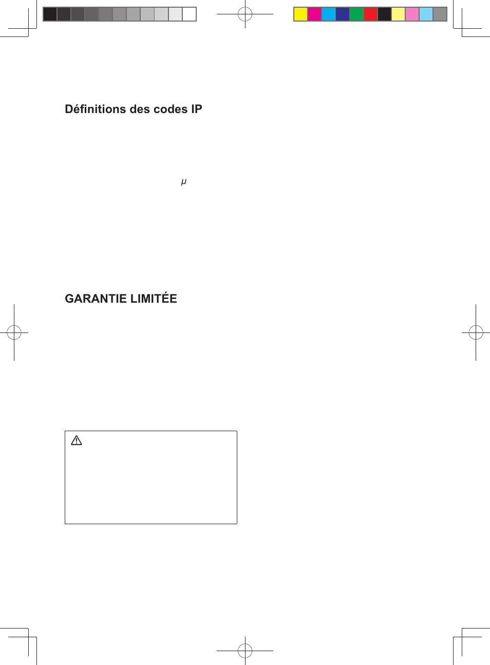 Consignes de secu- rite generales, Conservez ces instruc- tions, Définitions des codes ip | Garantie limitée | Panasonic EY75A2X User Manual | Page 20 / 56