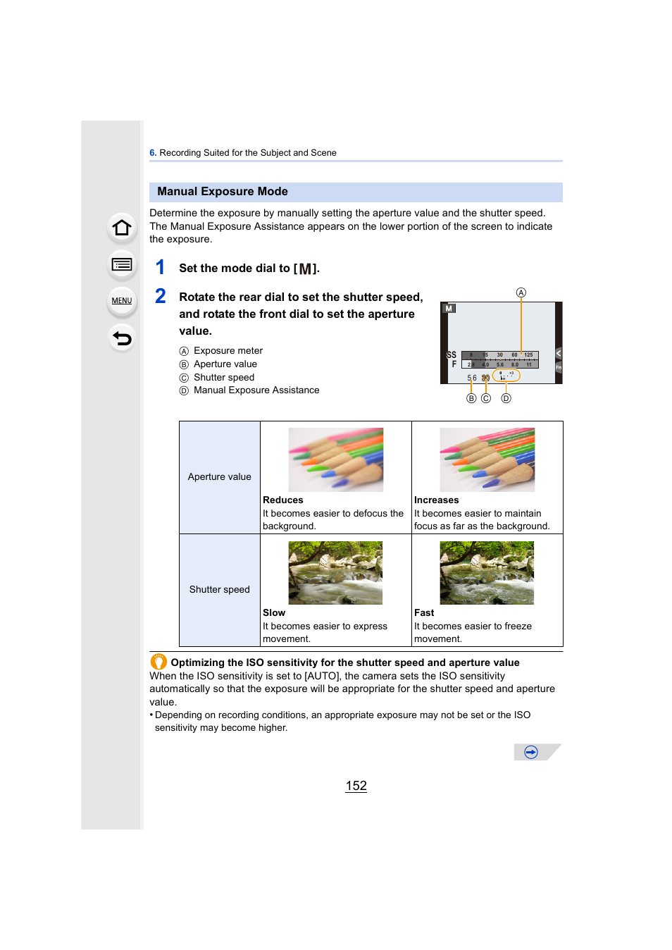 Manual exposure mode, P152), Set the mode dial to | Panasonic DMC-GH4KBODY User Manual | Page 152 / 420