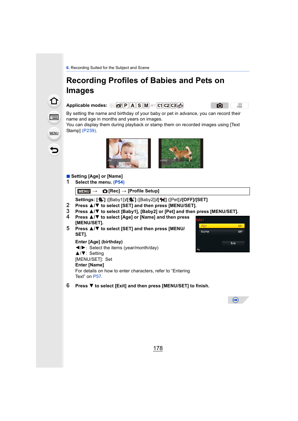 Recording profiles of babies and pets on images | Panasonic DMC-GH4KBODY User Manual | Page 178 / 420