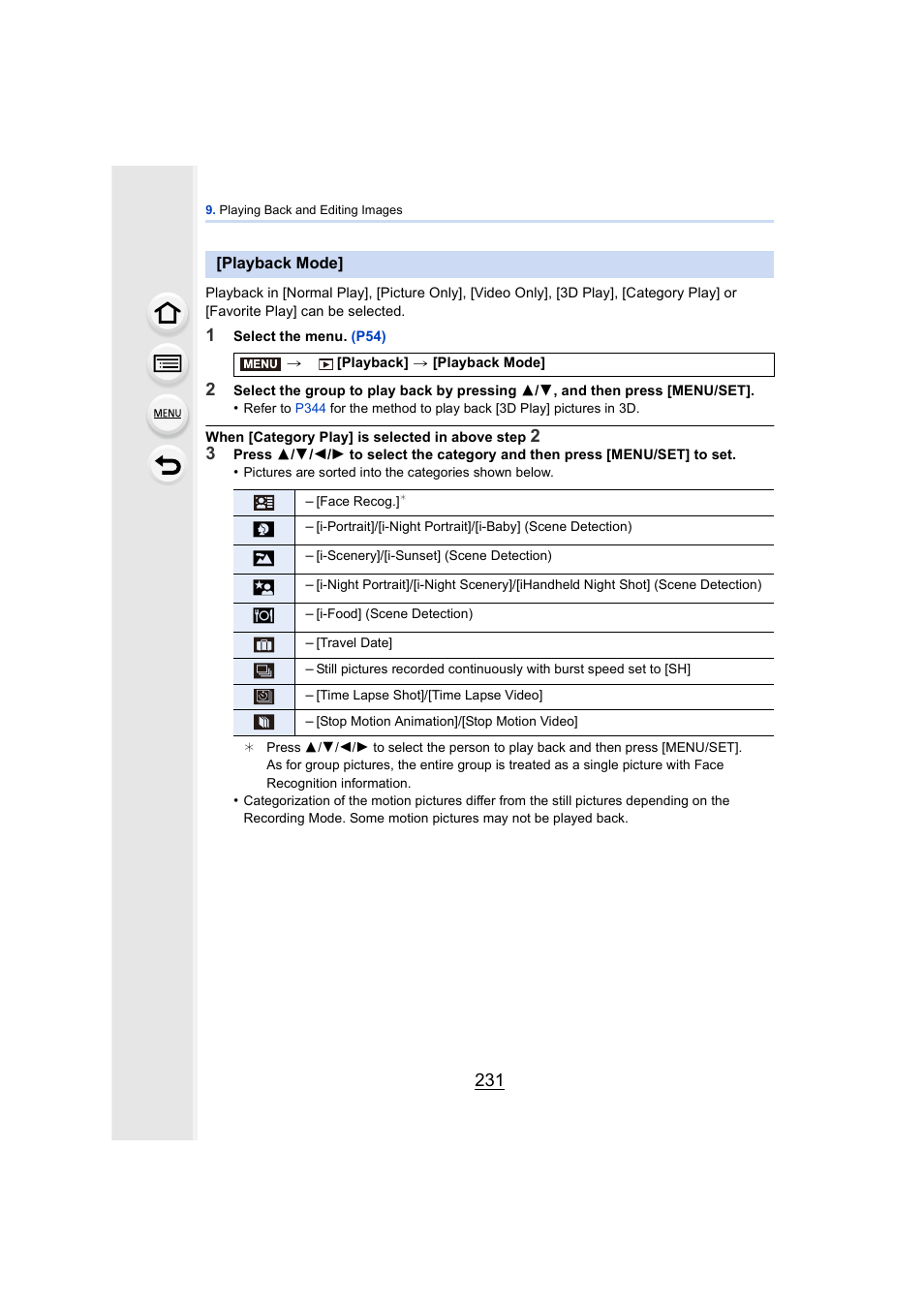 Playback mode, P231), P231 | Panasonic DMC-GH4KBODY User Manual | Page 231 / 420