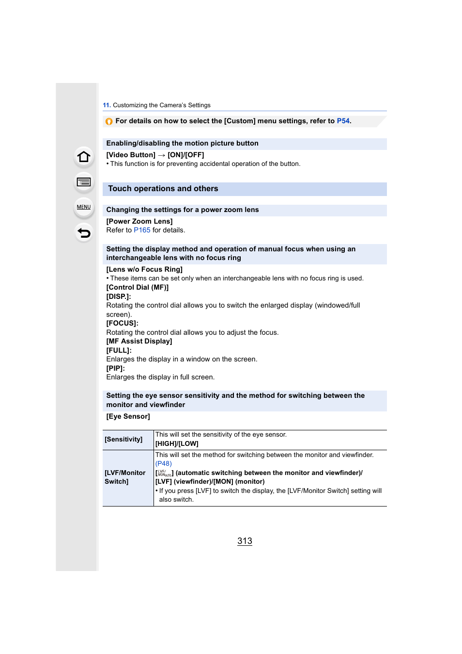 P313), Touch operations and others, P313 | Panasonic DMC-GH4KBODY User Manual | Page 313 / 420