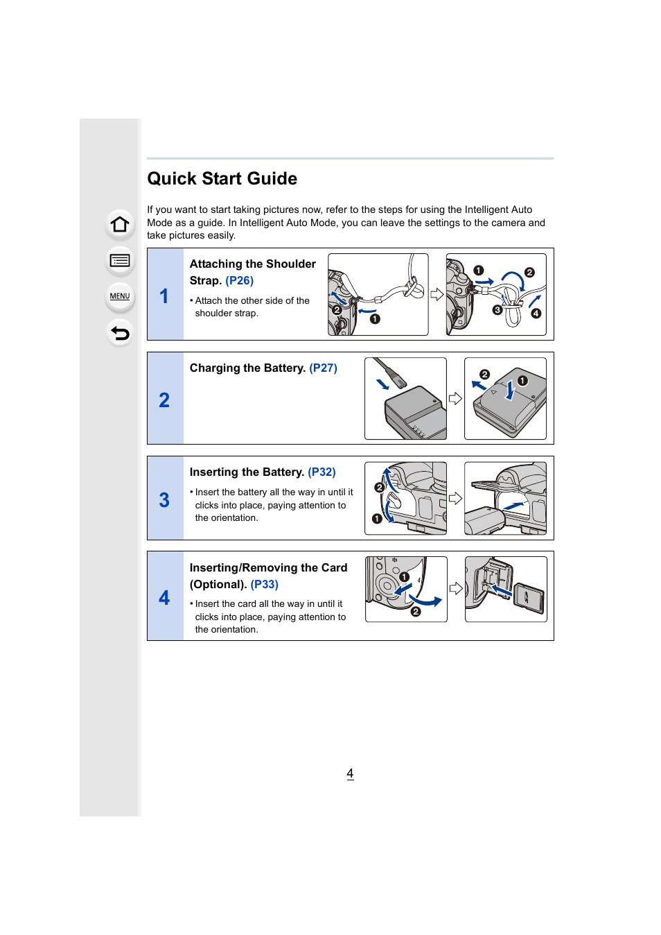 Quick start guide | Panasonic DMC-GH4KBODY User Manual | Page 4 / 420