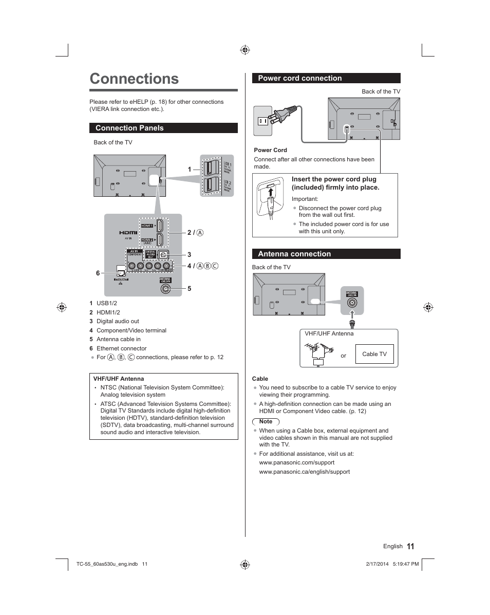 Connections | Panasonic TC-60AS530U User Manual | Page 11 / 24