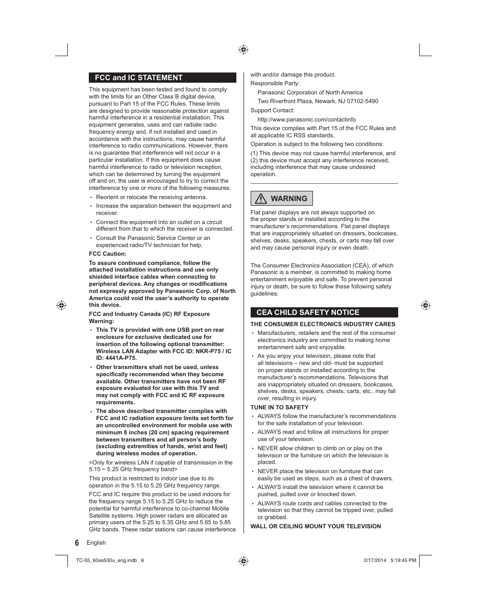 Panasonic TC-60AS530U User Manual | Page 6 / 24