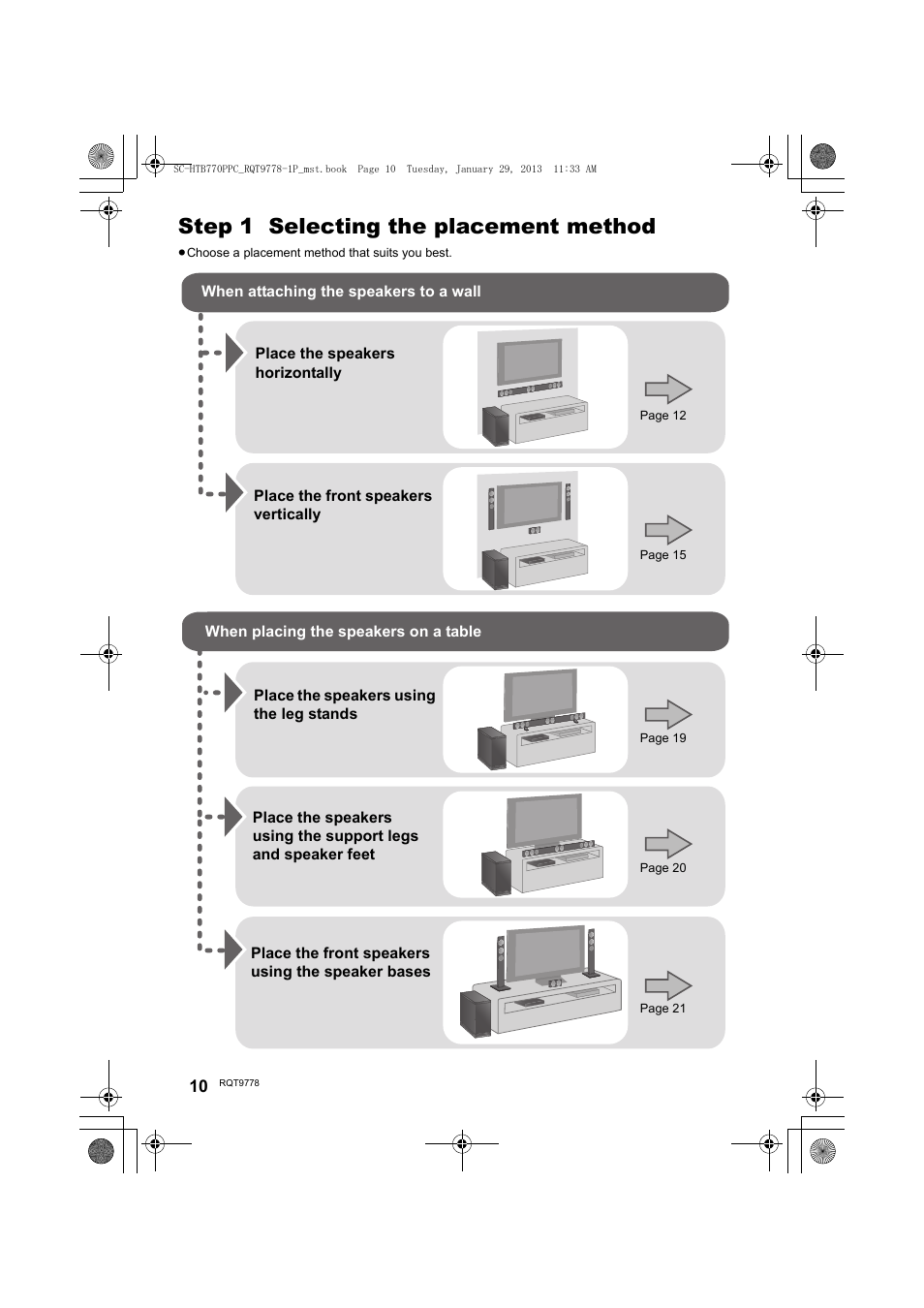 Step 1 selecting the placement method | Panasonic SC-HTB770S User Manual | Page 10 / 44