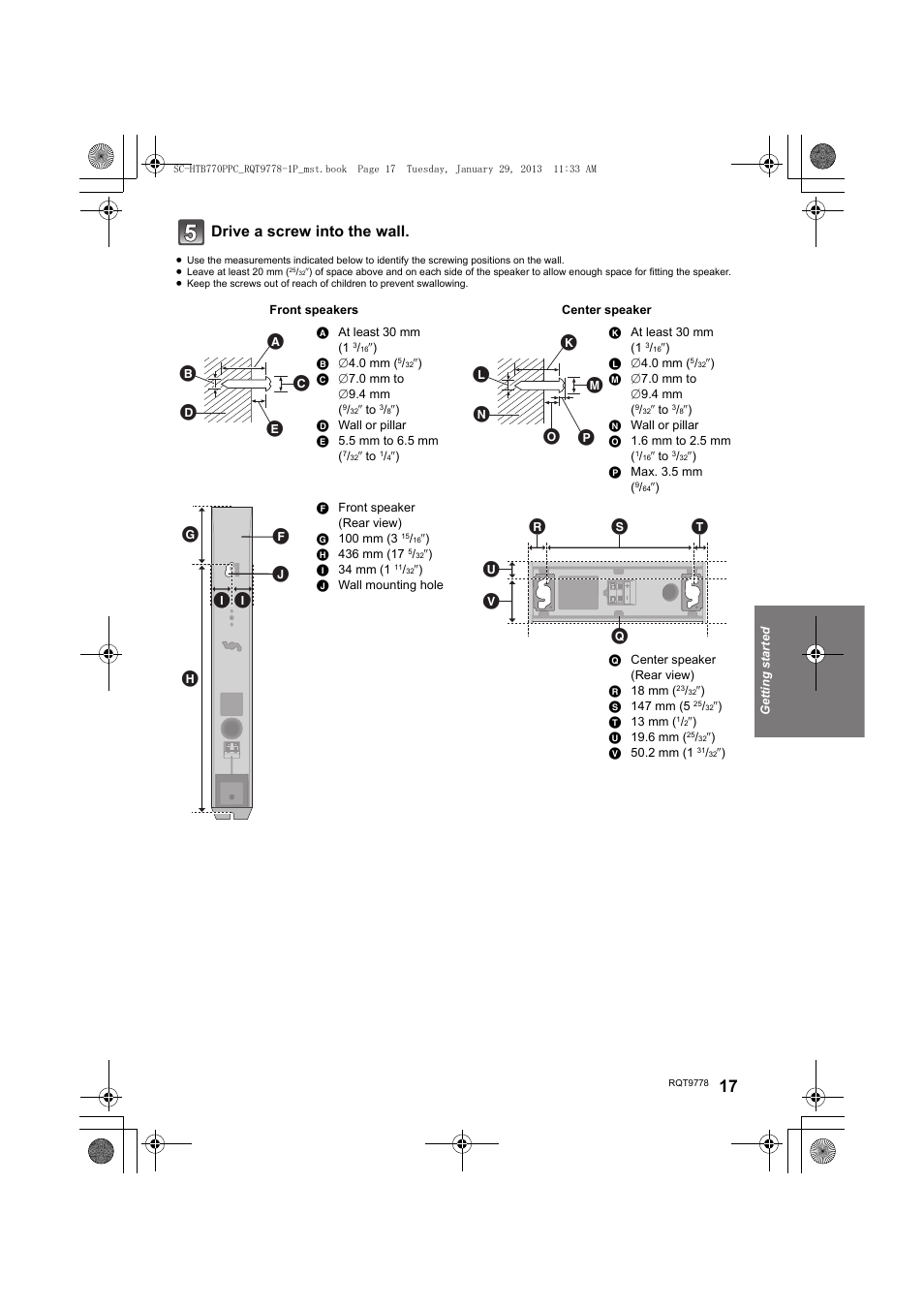 Drive a screw into the wall | Panasonic SC-HTB770S User Manual | Page 17 / 44