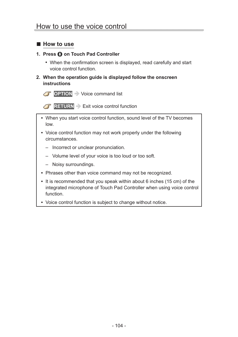 How to use the voice control, How to use | Panasonic TC-60AS640U User Manual | Page 104 / 171