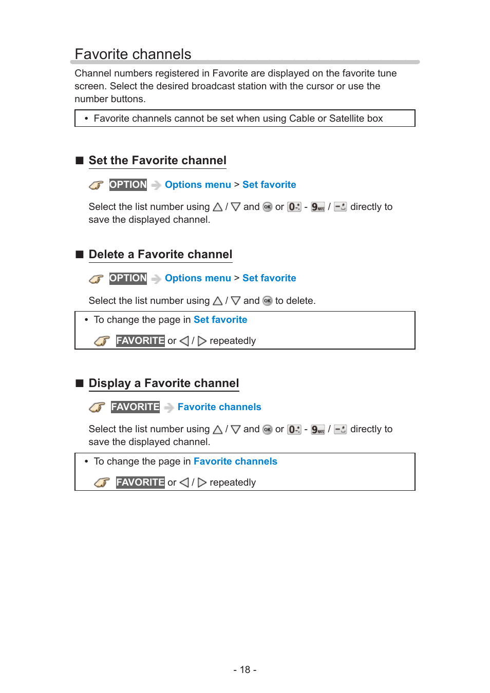 Favorite channels, Favorite channels 18 | Panasonic TC-60AS640U User Manual | Page 18 / 171