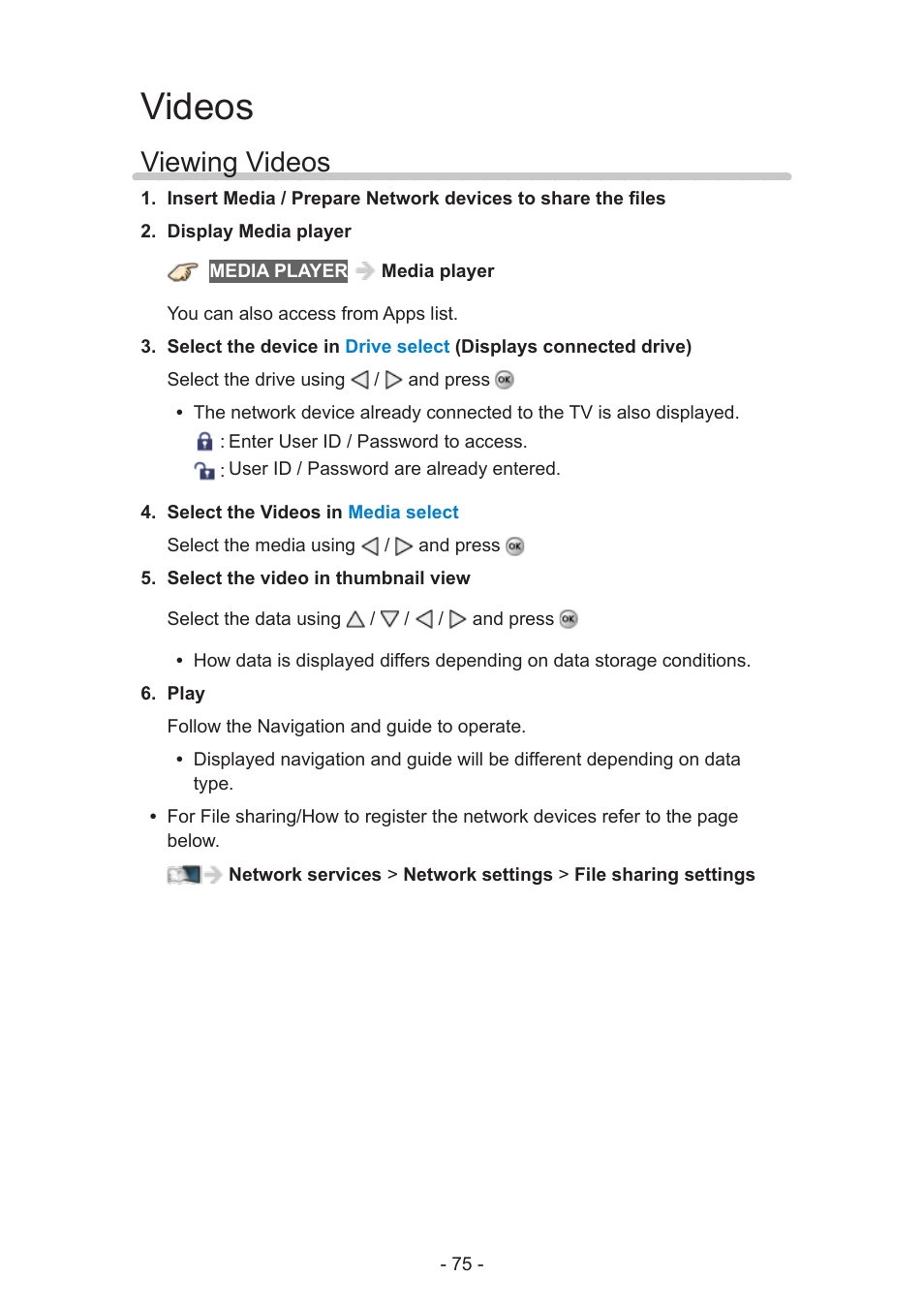 Videos, Viewing videos | Panasonic TC-60AS640U User Manual | Page 75 / 171