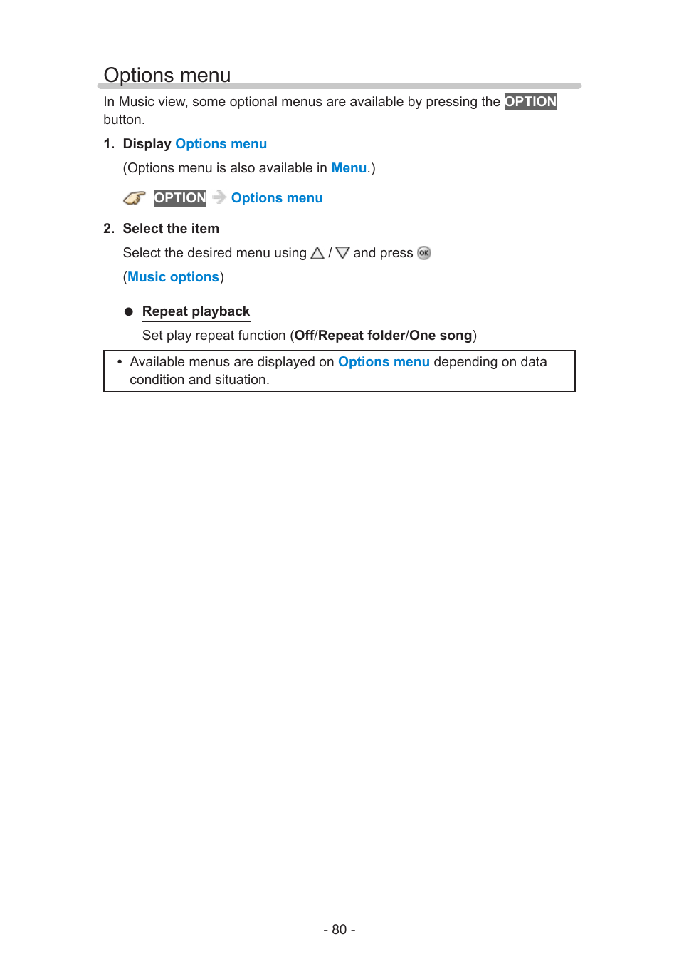 Options menu, Options menu 80 | Panasonic TC-60AS640U User Manual | Page 80 / 171