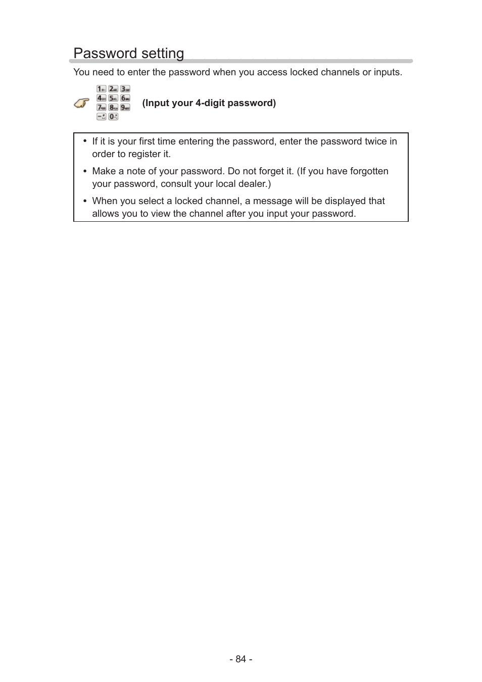 Password setting, Password setting 84 | Panasonic TC-60AS640U User Manual | Page 84 / 171