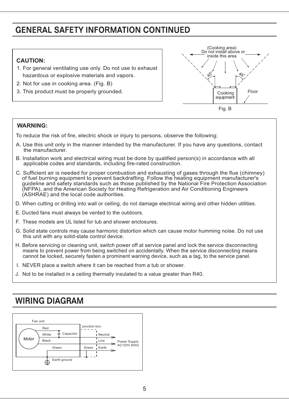 Caution, Warning | Panasonic FV-08VF2 User Manual | Page 5 / 14