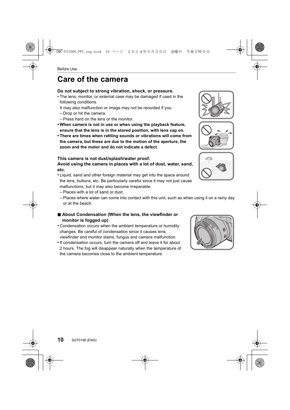 Care of the camera | Panasonic DMC-FZ1000 User Manual | Page 10 / 96