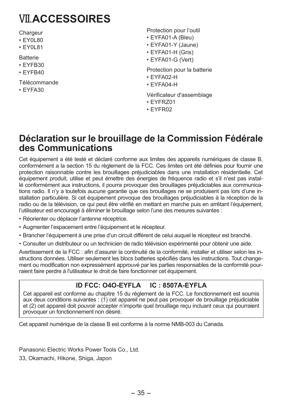 Accessoires | Panasonic EYFLA6P User Manual | Page 35 / 56