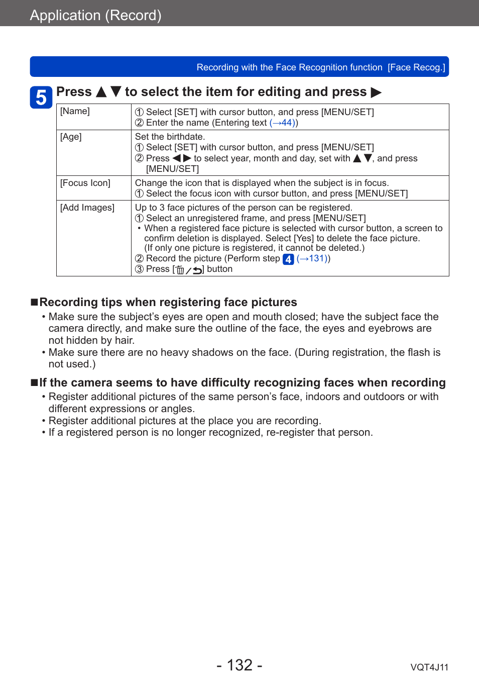 Application (record), Press to select the item for editing and press | Panasonic DMC-LX7K User Manual | Page 132 / 226
