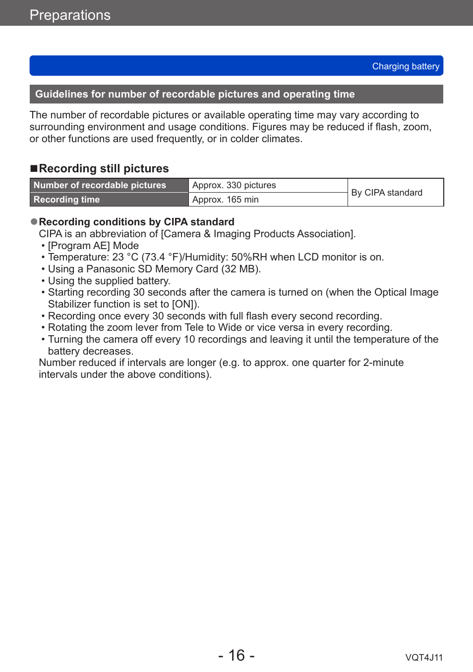 Guidelines for number of recordable, Pictures and operating time, Preparations | Panasonic DMC-LX7K User Manual | Page 16 / 226