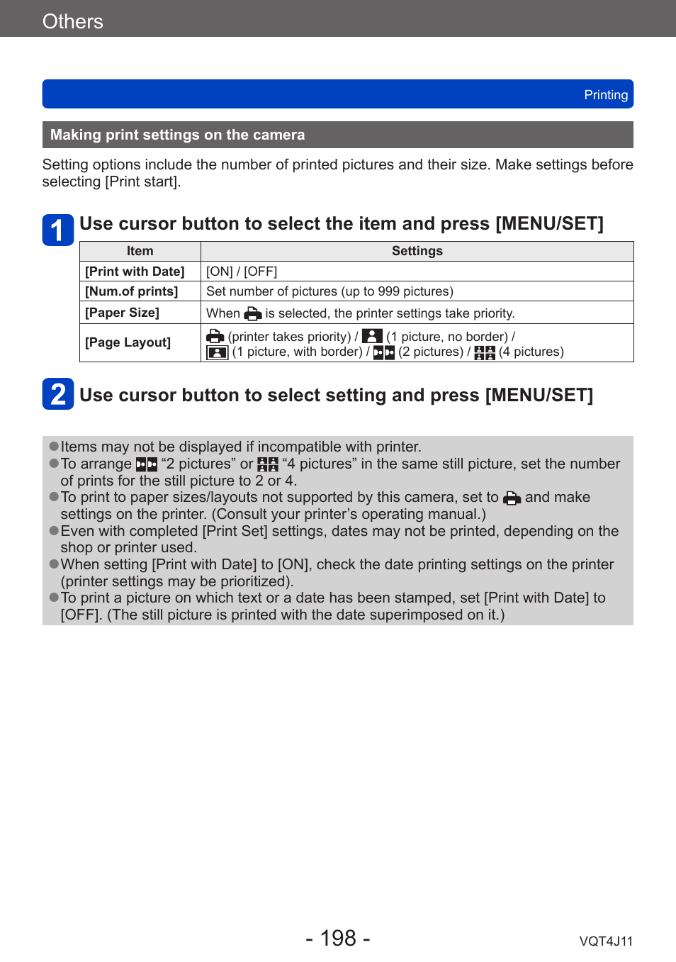 Making print settings on the camera, Others | Panasonic DMC-LX7K User Manual | Page 198 / 226