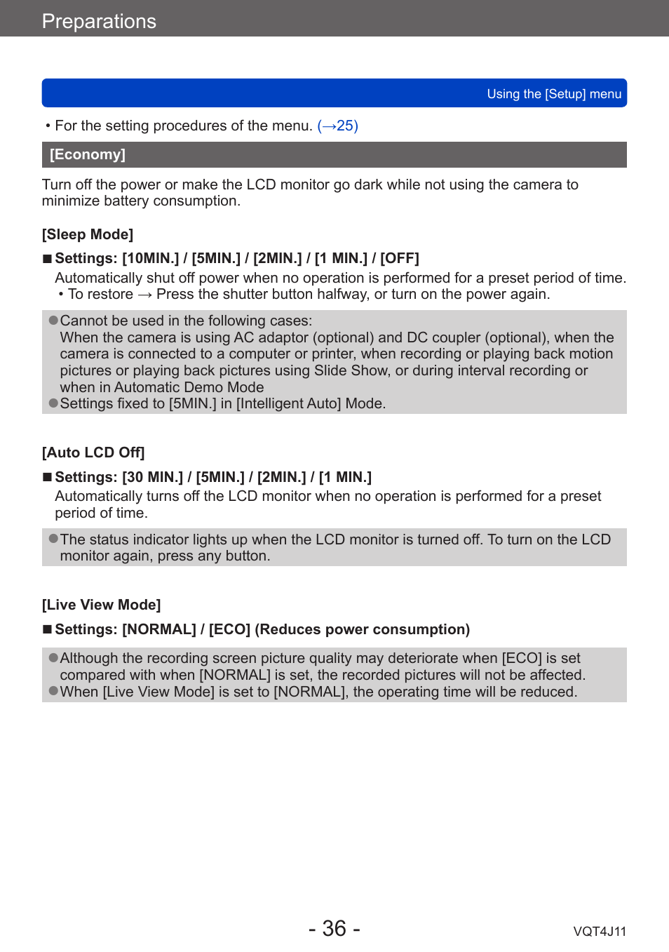 Economy, Preparations | Panasonic DMC-LX7K User Manual | Page 36 / 226