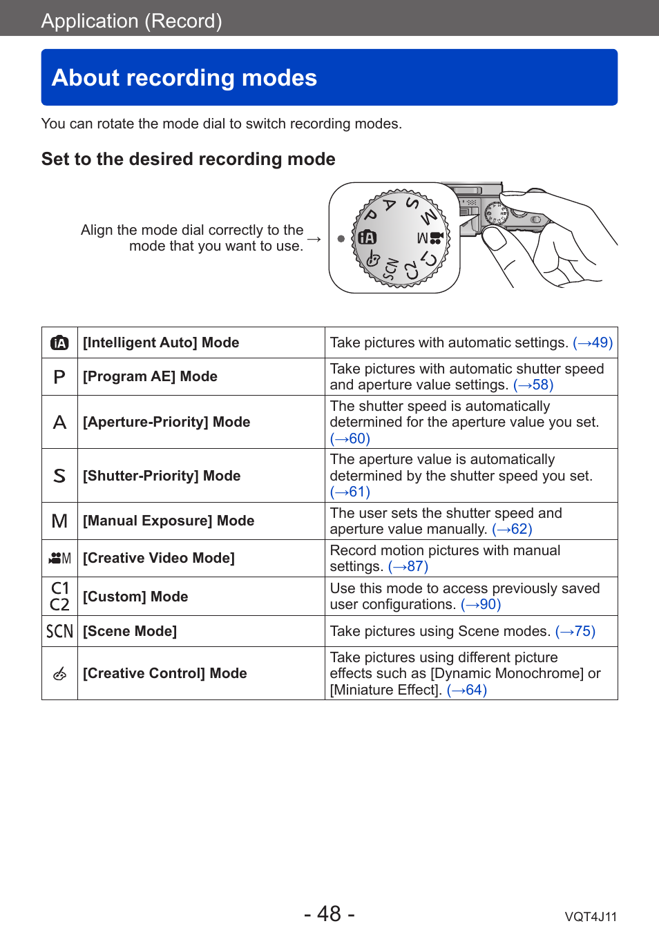 About recording modes, Application (record), Set to the desired recording mode | Panasonic DMC-LX7K User Manual | Page 48 / 226