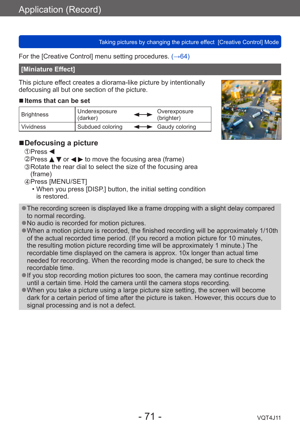 Miniature effect, Application (record) | Panasonic DMC-LX7K User Manual | Page 71 / 226