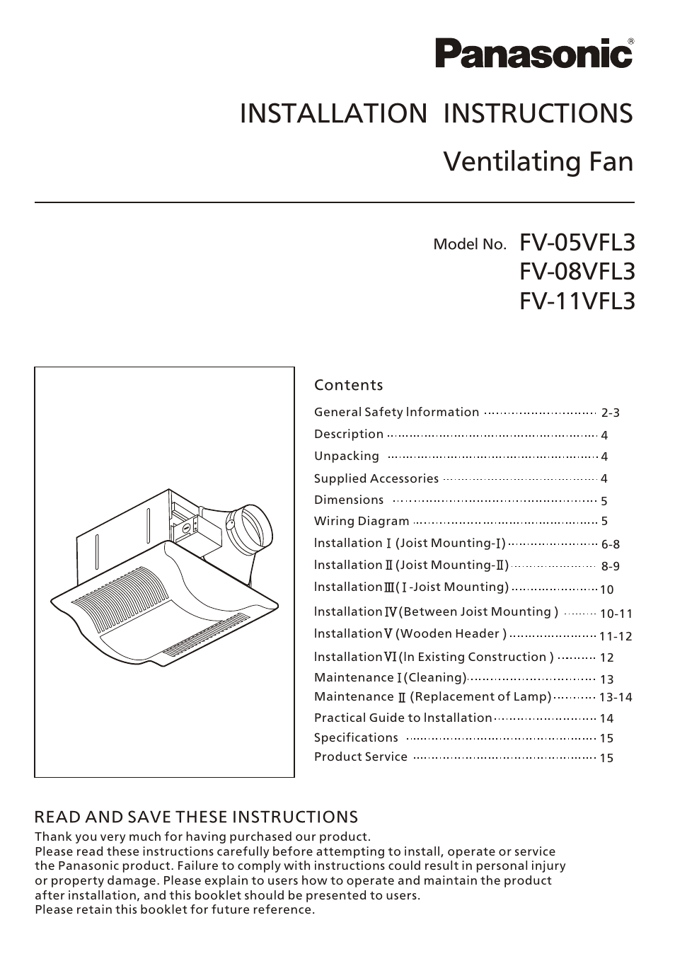 Panasonic FV-08VFL3 User Manual | 16 pages