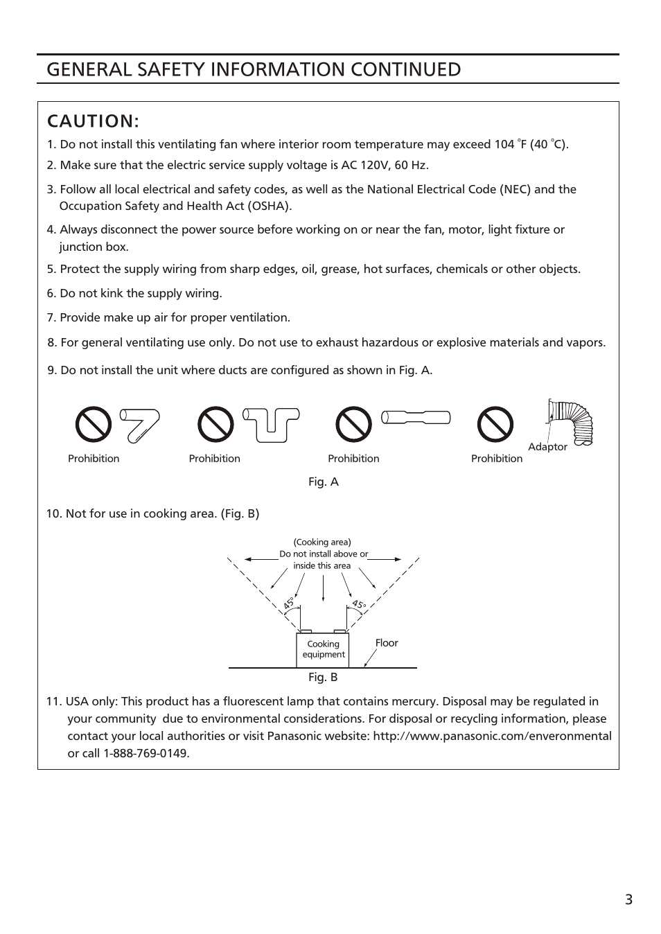 Т³ 3, General safety information continued, Caution | Panasonic FV-08VFL3 User Manual | Page 3 / 16