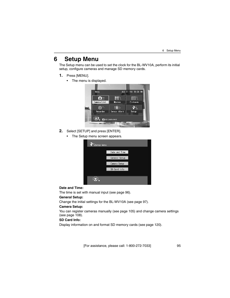 Setup menu, 6setup menu | Panasonic BL-MS103A User Manual | Page 95 / 184