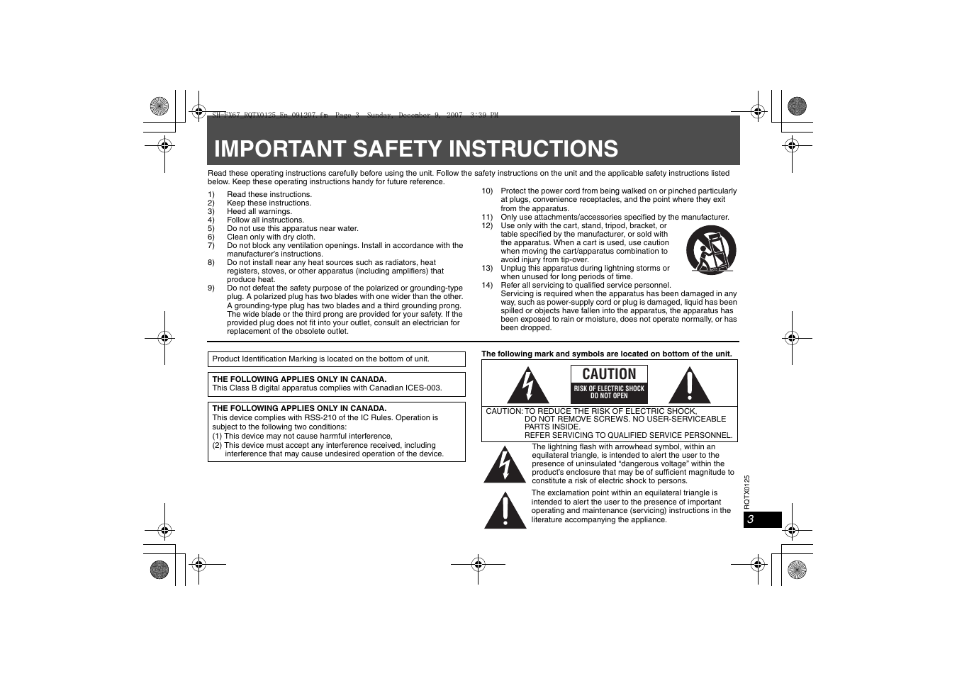 Introduction, Important safety instructions, Caution | Panasonic SH-FX67 User Manual | Page 3 / 16
