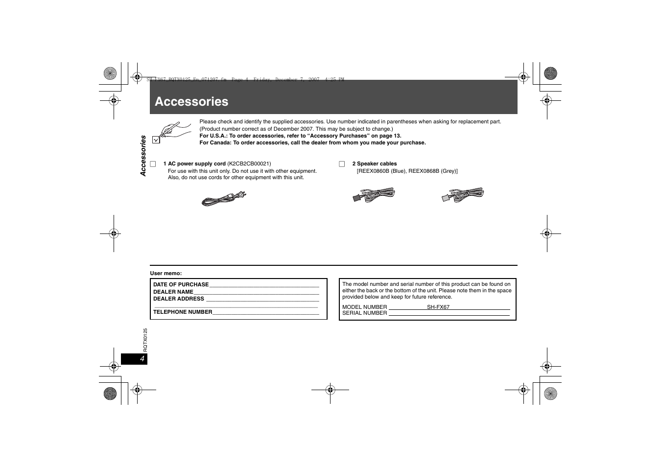 Accessories | Panasonic SH-FX67 User Manual | Page 4 / 16