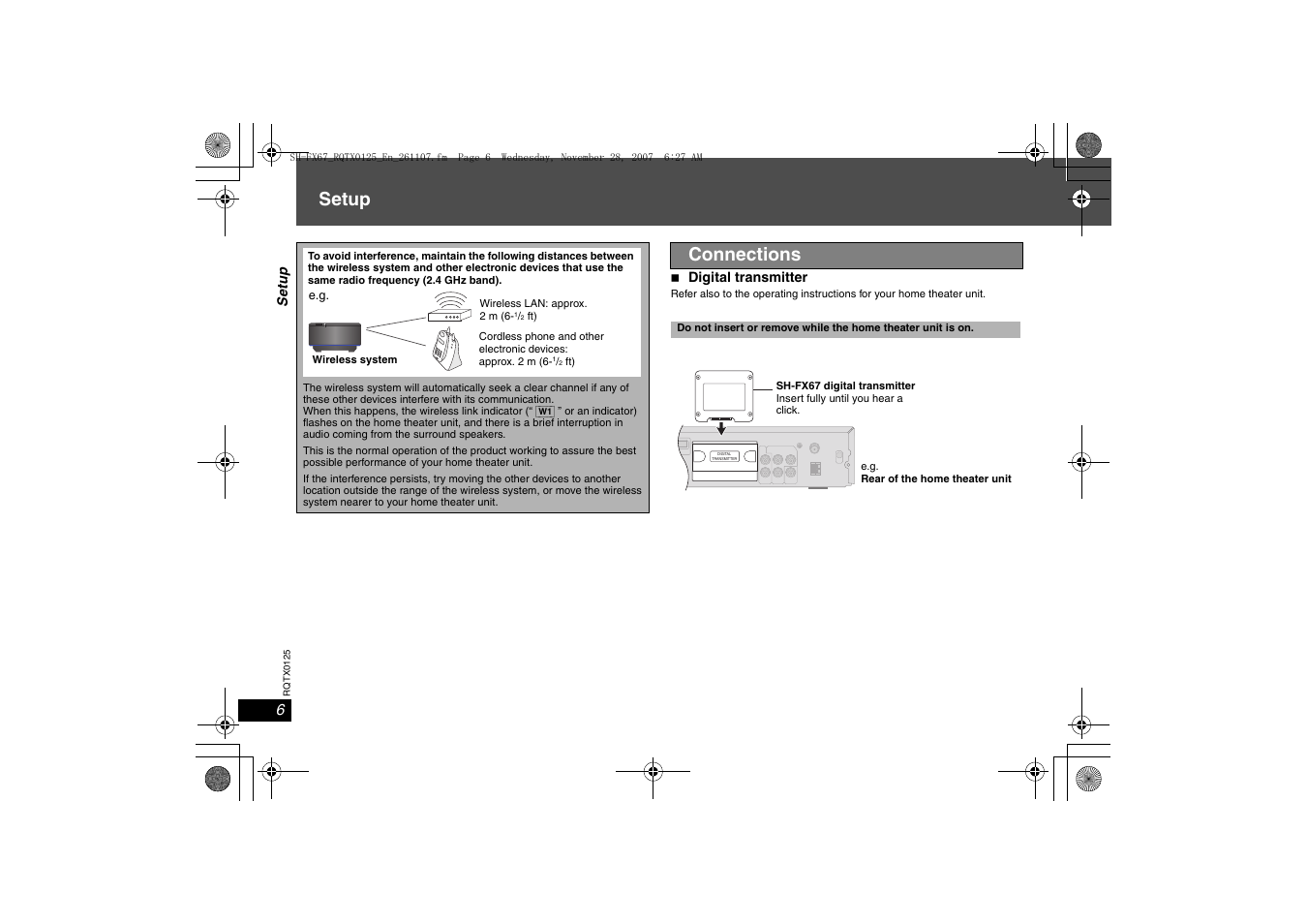 Setup, Connections | Panasonic SH-FX67 User Manual | Page 6 / 16