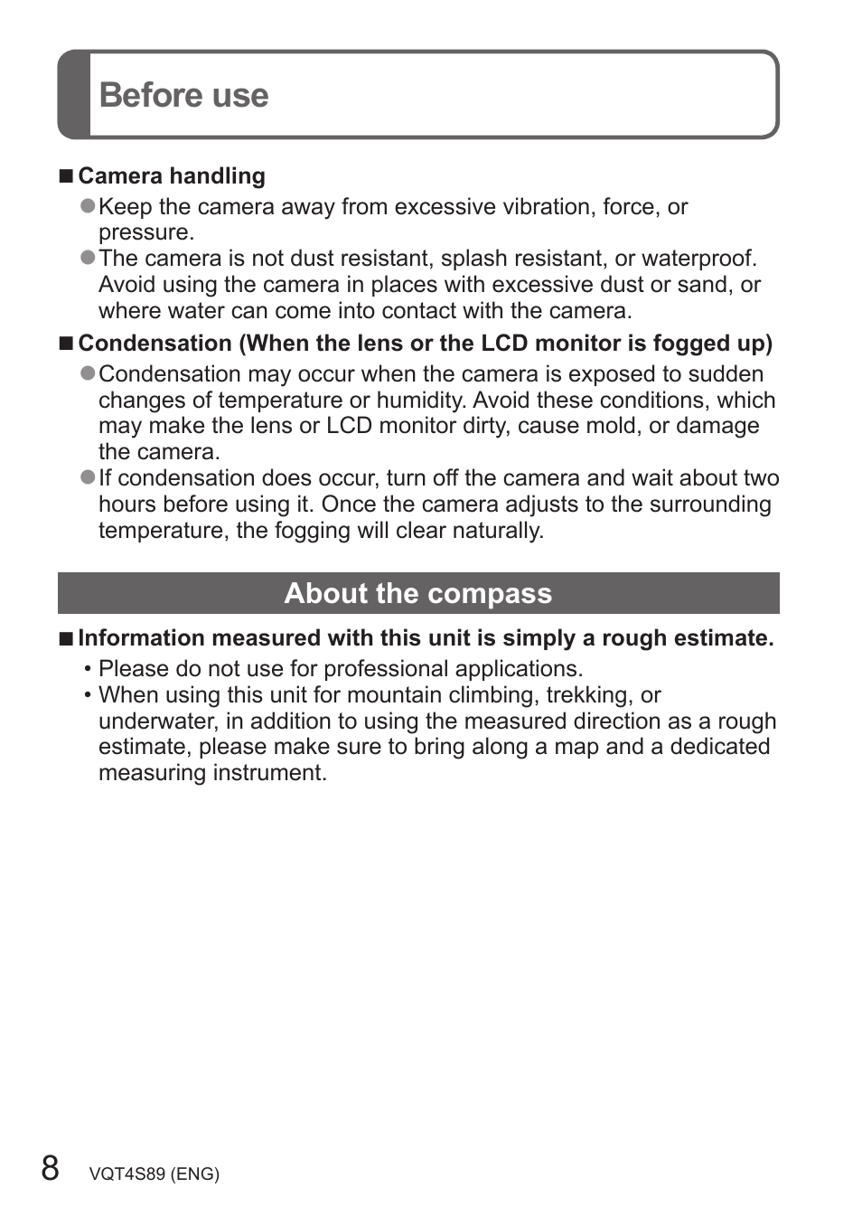 Before use | Panasonic DMC-ZS30K User Manual | Page 8 / 43