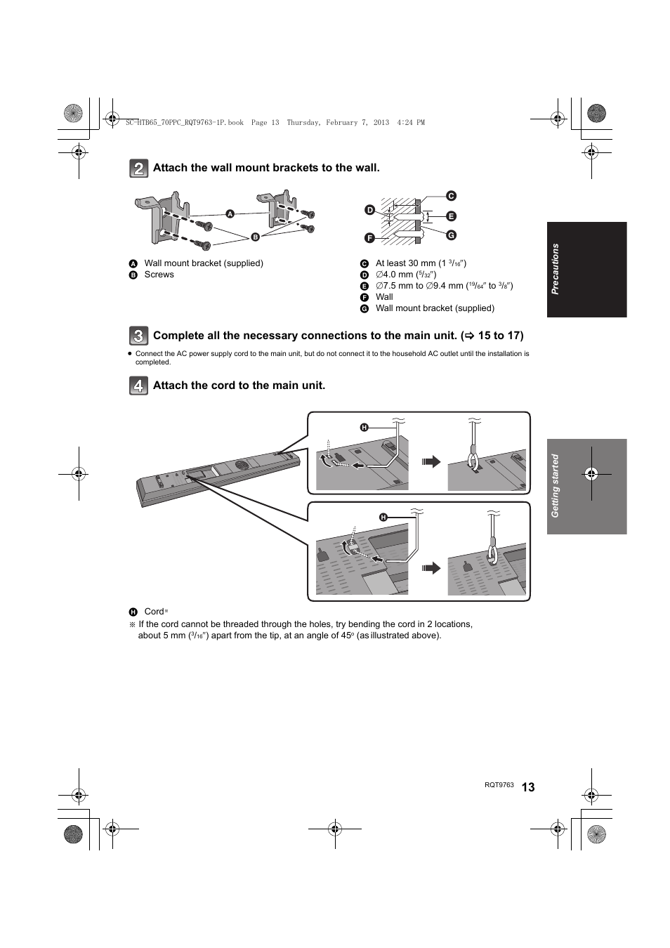Attach the cord to the main unit | Panasonic SC-HTB65 User Manual | Page 13 / 28