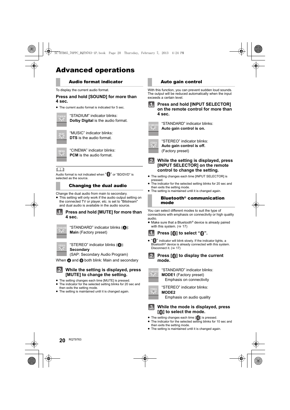 Advanced operations | Panasonic SC-HTB65 User Manual | Page 20 / 28