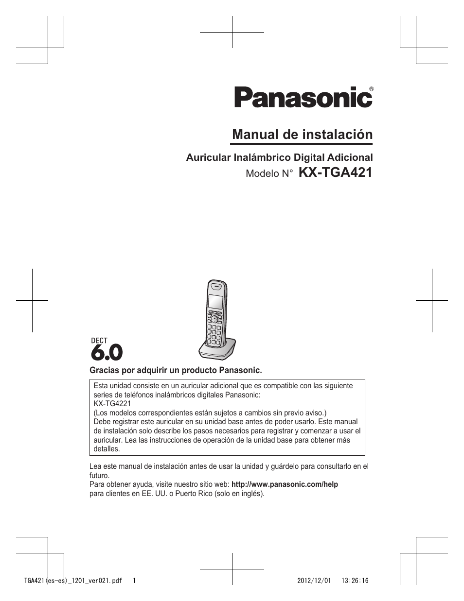 Manual de instalación, Kx-tga421 | Panasonic KX-TGA421N User Manual | Page 12 / 16