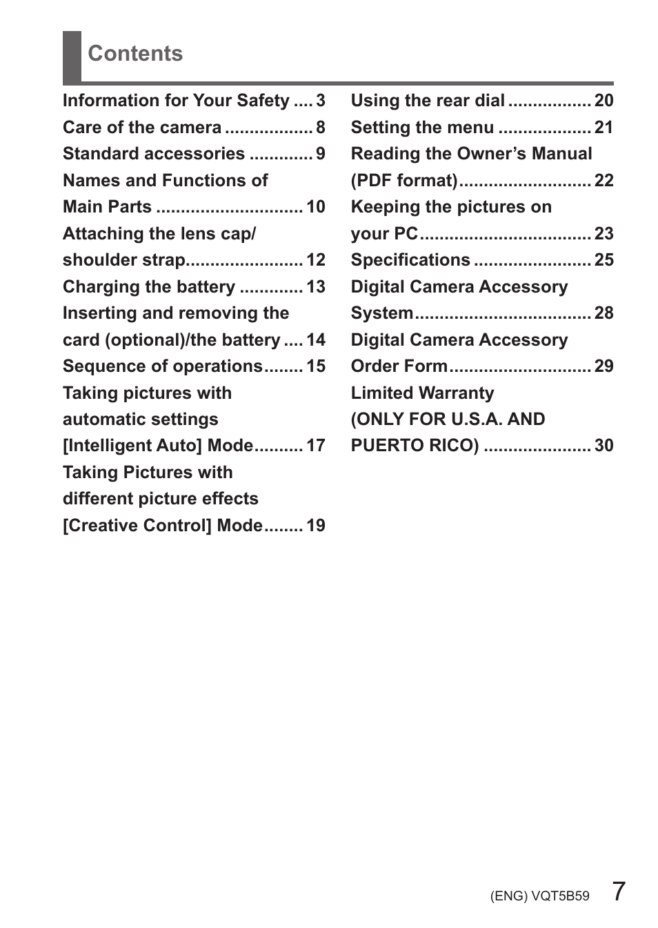 Panasonic DMC-FZ70K User Manual | Page 7 / 34