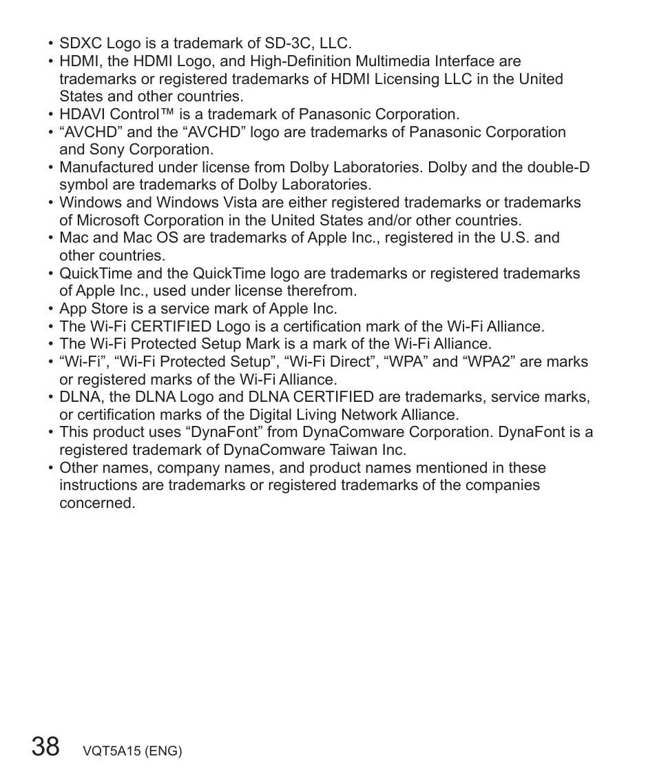 Panasonic DMC-LF1W User Manual | Page 38 / 39