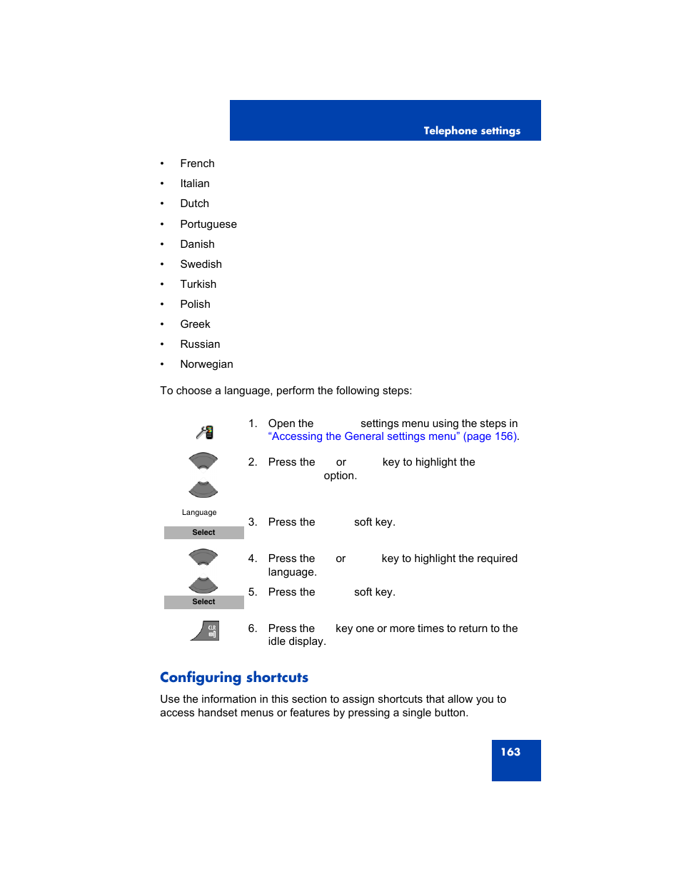 Configuring shortcuts | Avaya 4075 User Manual | Page 163 / 252