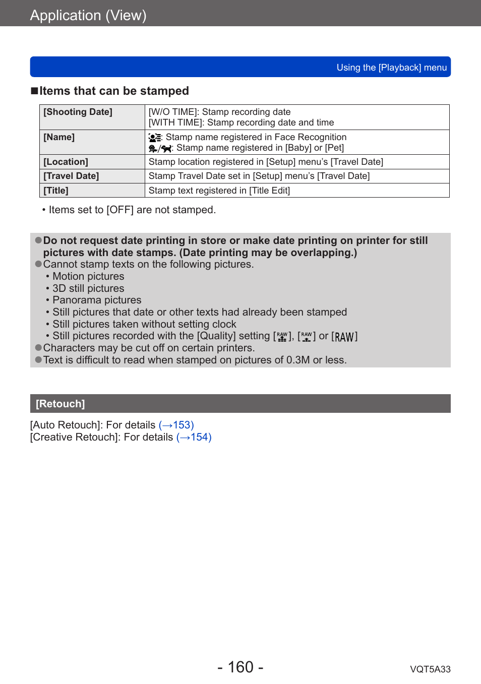 Retouch, Application (view) | Panasonic DMC-LF1W User Manual | Page 160 / 285