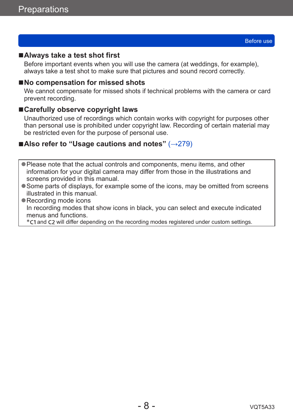 Preparations | Panasonic DMC-LF1W User Manual | Page 8 / 285